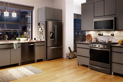 black stainless steel appliances with sandal kitchen cabinet|black stainless steel kitchen colors.